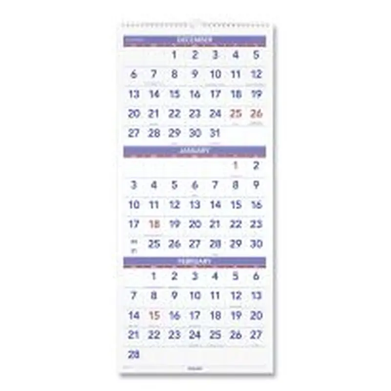 AT-A-GLANCE Deluxe Three-Month Reference Wall Calendar, Vertical Orientation, 12 x 27, White Sheets, 14-Month: Dec 2025 to Jan 2027