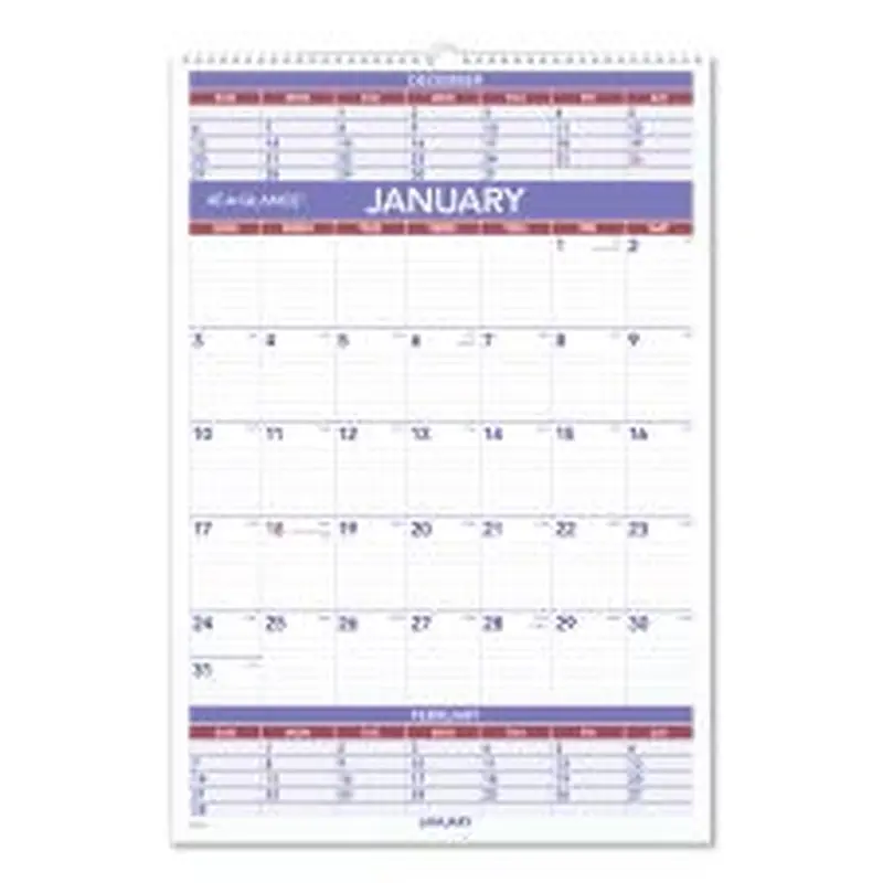 AT-A-GLANCE Three-Month Wall Calendar, 15.5 x 22.75, White Sheets, 12-Month (Jan to Dec): 2026