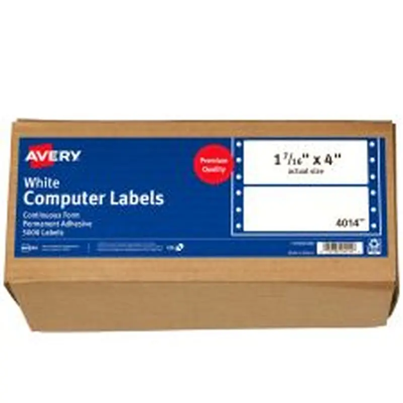 Avery Continuous Form Permanent Address Labels, 4014, Rectangle, 4" x 1 7/16", White, Pack Of 5,000