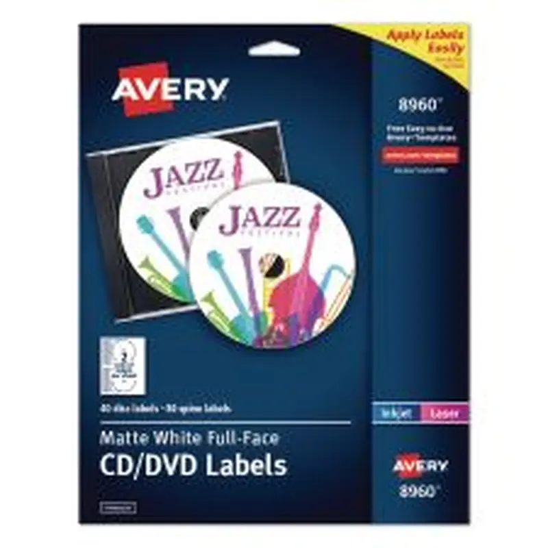 Avery Full Face CD Labels, Matte White, 40/Pack