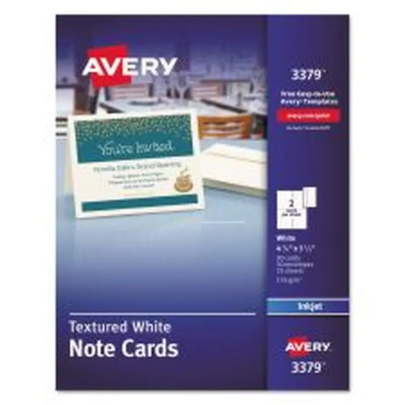 Avery Note Cards with Matching Envelopes, Inkjet, 65lb, 4.25 x 5.5, Textured Uncoated White, 50 Cards, 2 Cards/Sheet, 25 Sheets/Box