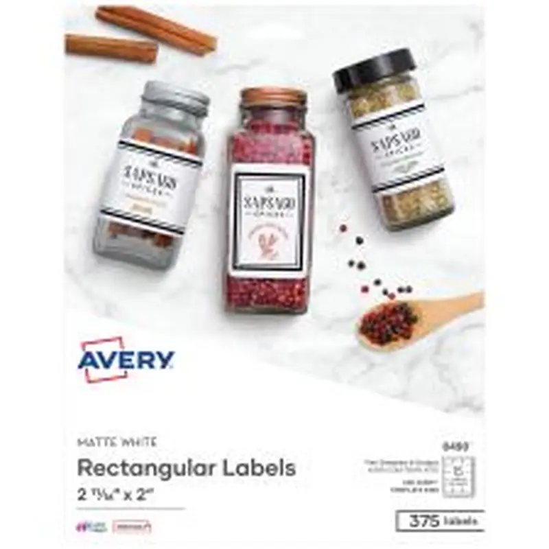 Avery Printable Blank Labels, 6490, Rectangle, 2-11/16" x 2", White, Pack Of 375 Customizable Labels