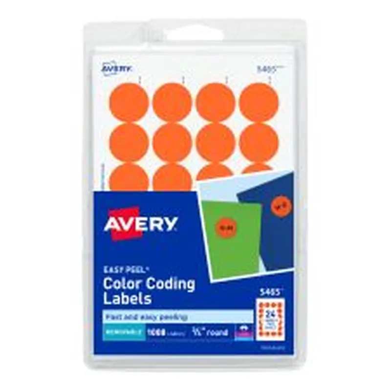 Avery Removable Color-Coding Labels, 5465, Round, 3/4" Diameter, Orange, Pack Of 1,008
