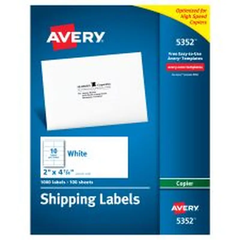 Avery Shipping Labels For Copiers, 5352, Rectangle, 2" x 4-1/4", White, Pack Of 1,000