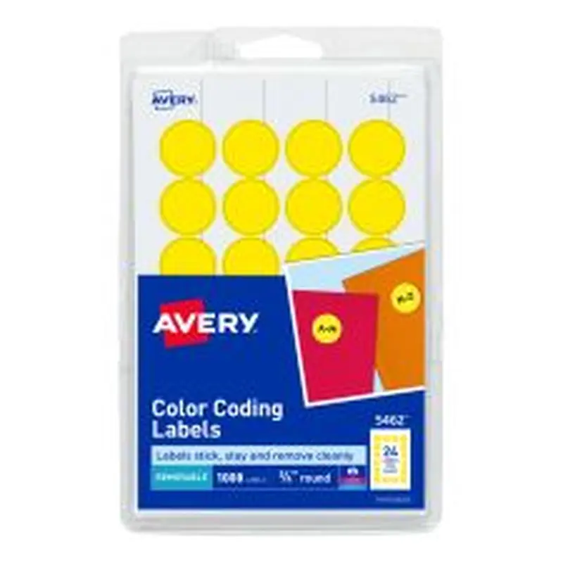 Avery Removable Color-Coding Labels, 5462, Round, 3/4" Diameter, Yellow, Pack Of 1,008