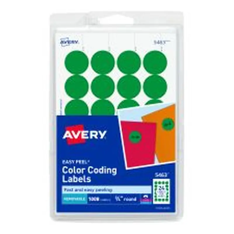 Avery Removable Color-Coding Labels, 5463, Round, 3/4" Diameter, Green, Pack Of 1,008