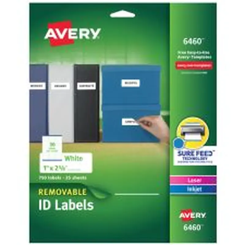 Avery Removable Laser/Inkjet ID Labels, 6460, Organization, 1" x 2 5/8", White, Pack Of 750