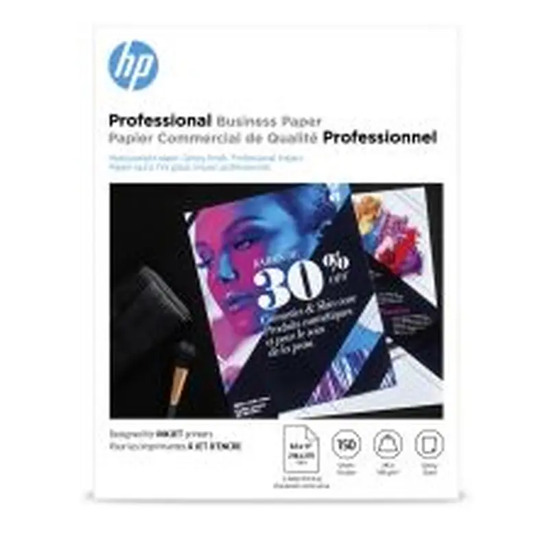 HP Professional Q1987A Business Printer Paper, Glossy White, Letter (8.5" x 11"), 150 Sheets Per Pack, 48 Lb, 97 Brightness