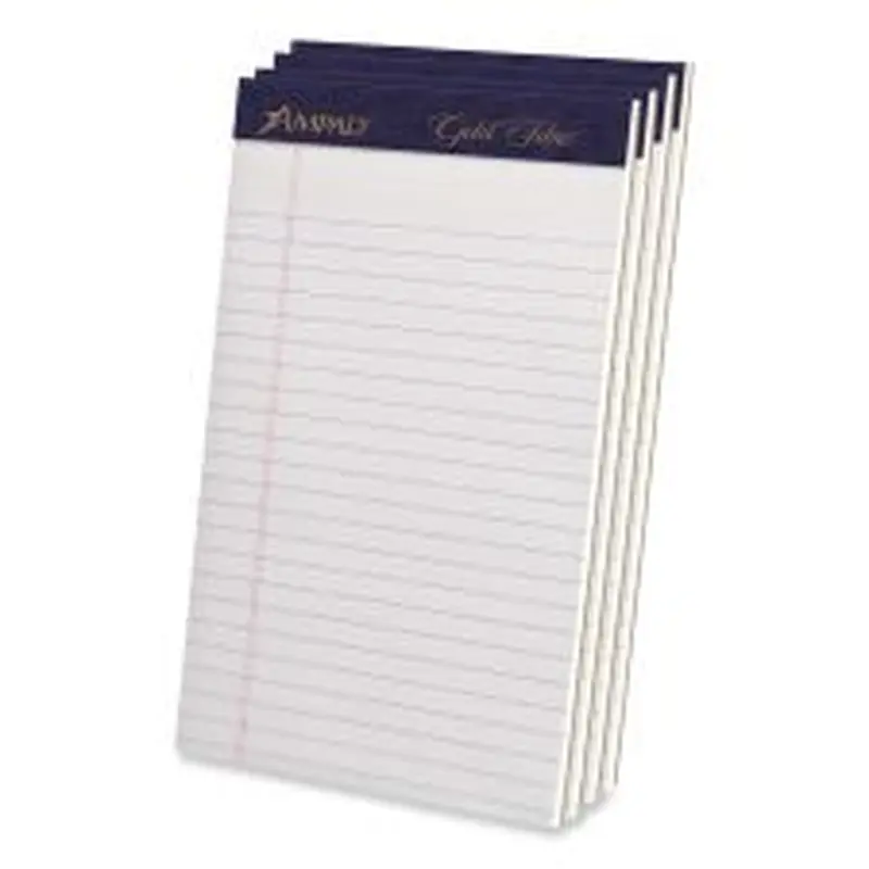Ampad Gold Fibre Writing Pads, Narrow Rule, 50 White 5 x 8 Sheets, 4/Pack