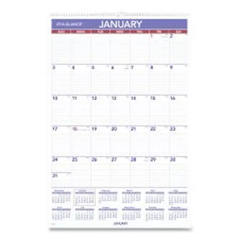 AT-A-GLANCE Monthly Wall Calendar with Ruled Daily Blocks, 20 x 30, White Sheets, 12-Month (Jan to Dec): 2026