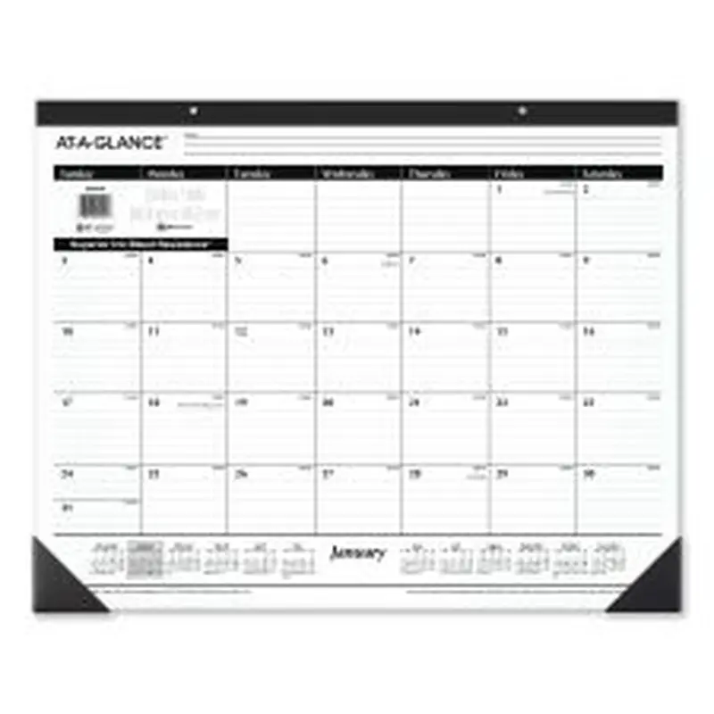 AT-A-GLANCE Ruled Desk Pad, 24 x 19, White Sheets, Black Binding, Black Corners, 12-Month (Jan to Dec): 2026
