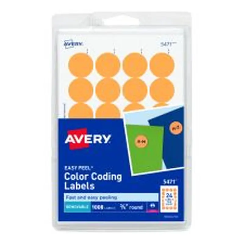 Avery Removable Round Color-Coding Labels, 5471, 3/4" Diameter, Orange Neon, Pack Of 1,008