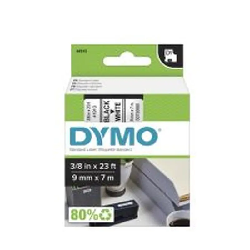 DYMO D1 41913 Black-On-White Tape, Water-Resistant, 0.38" x 23'