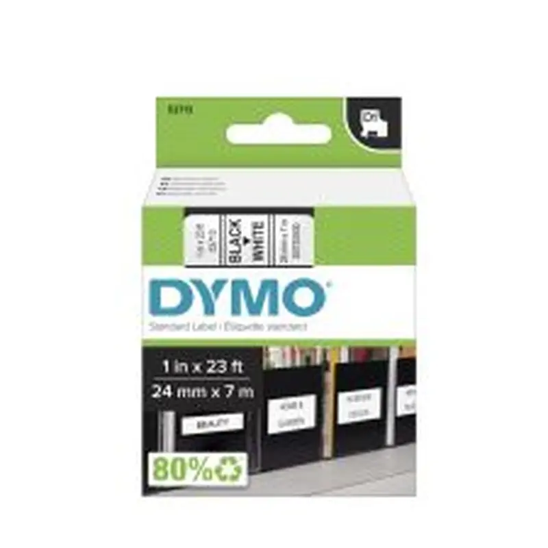 DYMO D1 53713 Black-On-White Tape, 1" x 23'