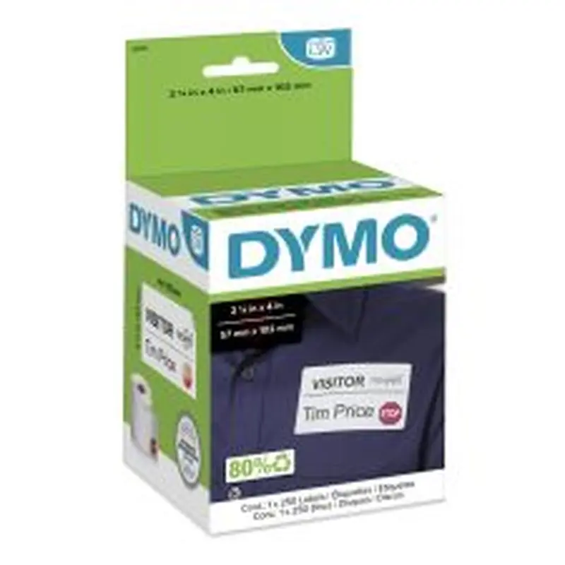 DYMO Visitor Management Time-Expiring Name Badges, Adhesive, 2.25" x 4", 250 Labels/Box