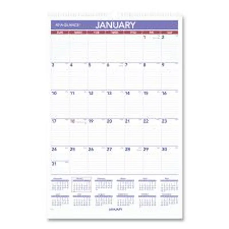 AT-A-GLANCE Monthly Wall Calendar with Ruled Daily Blocks, 15.5 x 22.75, White Sheets, 12-Month (Jan to Dec): 2026