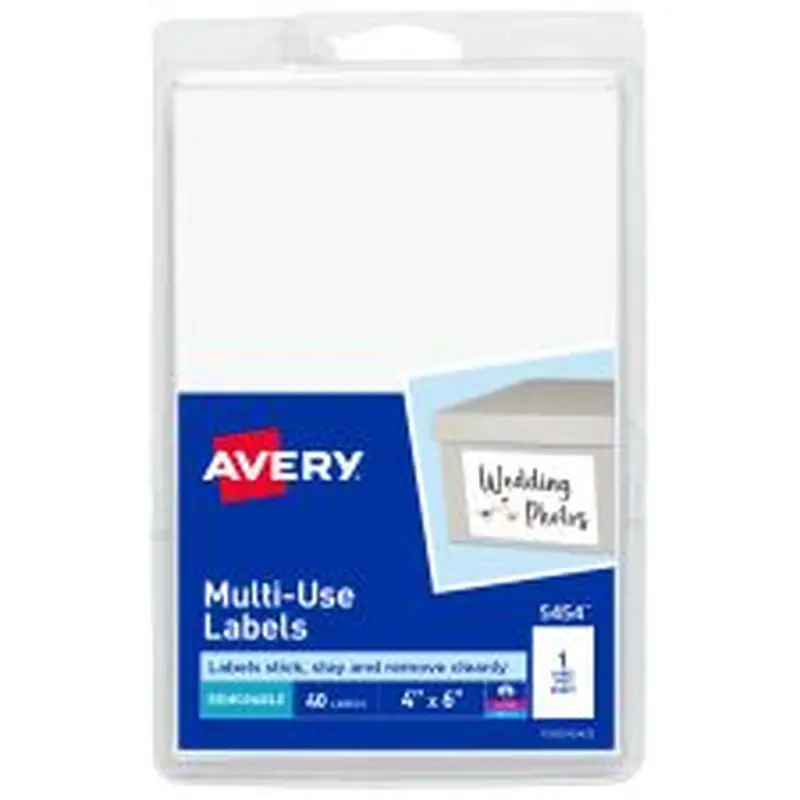 Avery Removable Labels, 5454, Rectangle, 4" x 6", White, Pack Of 40