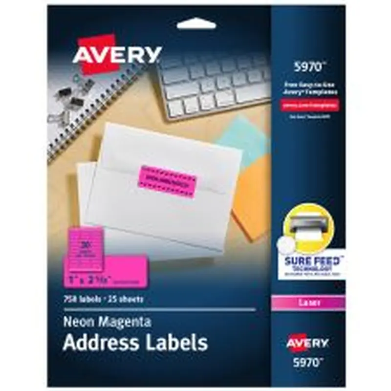 Avery High-Visibility Permanent Laser ID Labels, 5970, 1" x 2 5/8", Neon Magenta, Pack Of 750