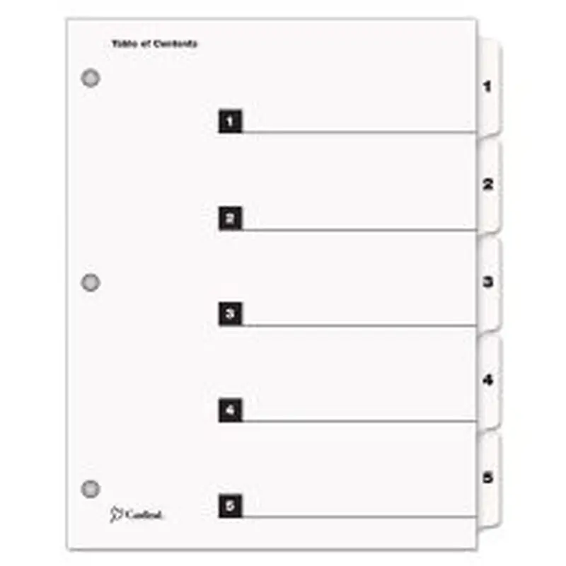 Cardinal OneStep Printable Table of Contents and Dividers, 5-Tab, 1 to 5, 11 x 8.5, White, White Tabs, 1 Set