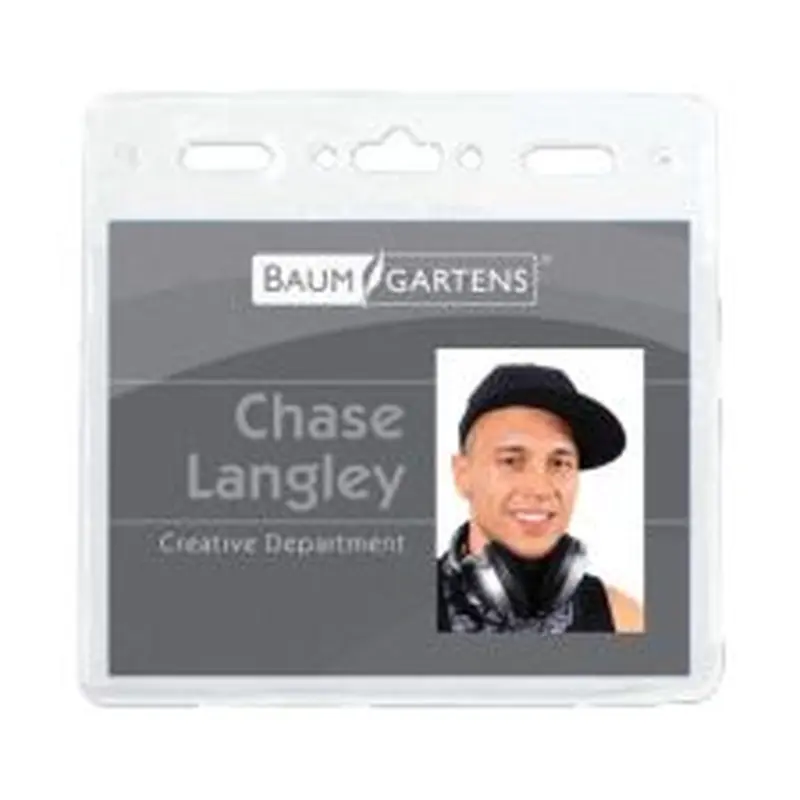 SICURIX ID Badge Holder - Horizontal - 4" x 3" x - Vinyl - 50 / Pack - Clear