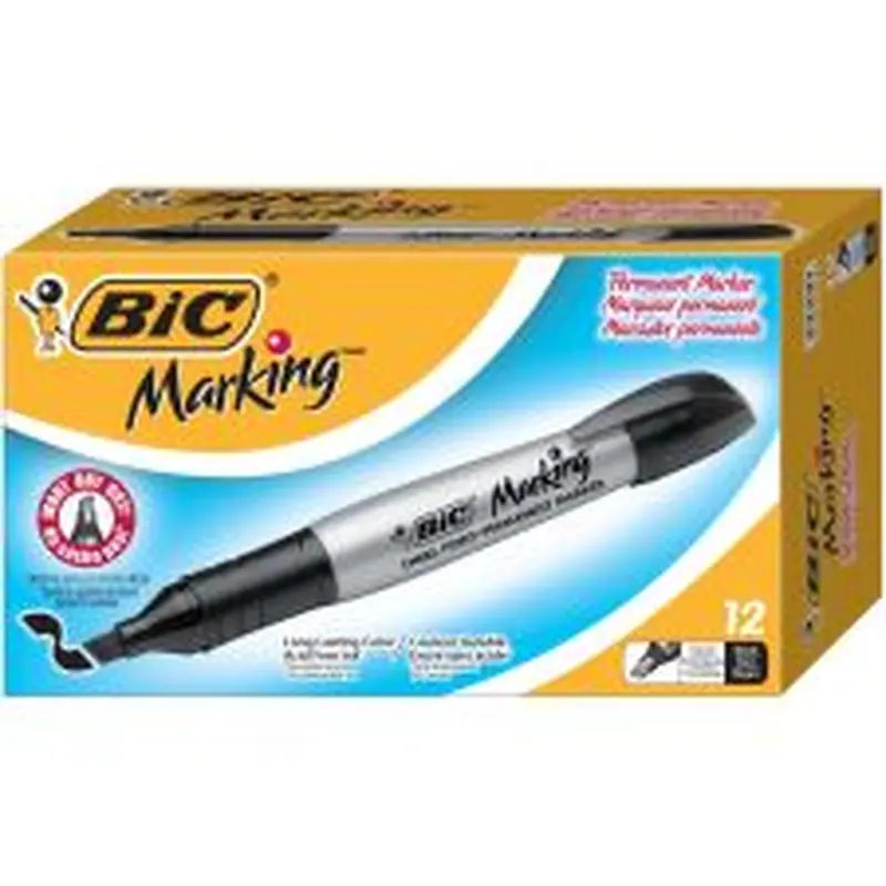 BIC Mark-it Chisel Tip Permanent Markers, Black, Pack Of 12