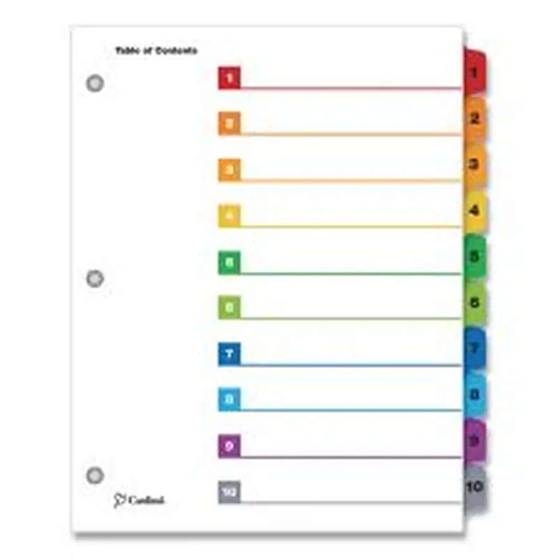Cardinal OneStep Printable Table of Contents and Dividers, 10-Tab, 1 to 10, 11 x 8.5, White, Assorted Tabs, 1 Set