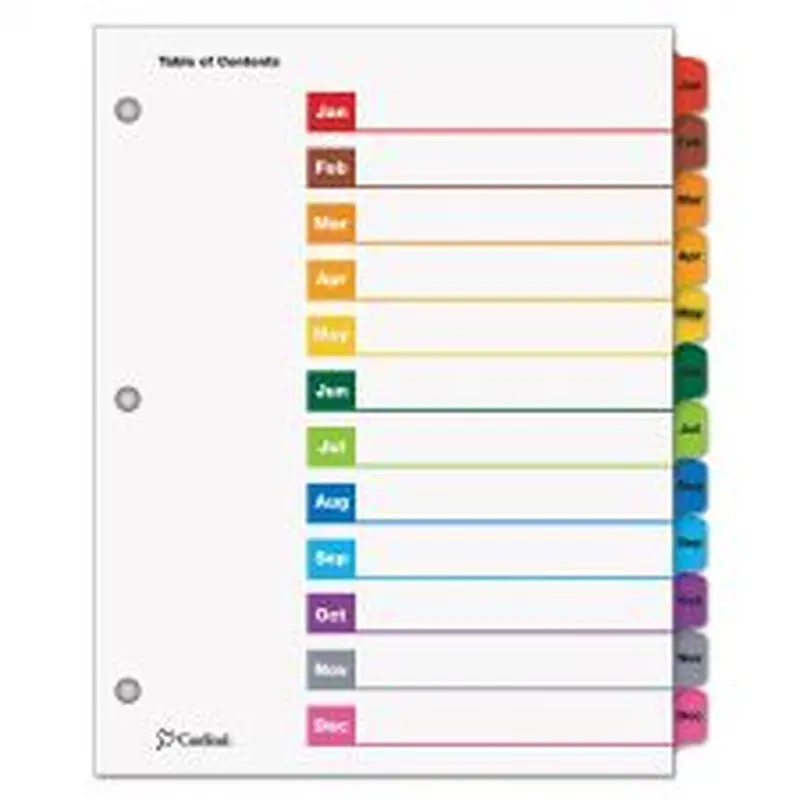 Cardinal OneStep Printable Table of Contents and Dividers, 12-Tab, Jan. to Dec., 11 x 8.5, White, Assorted Tabs, 1 Set