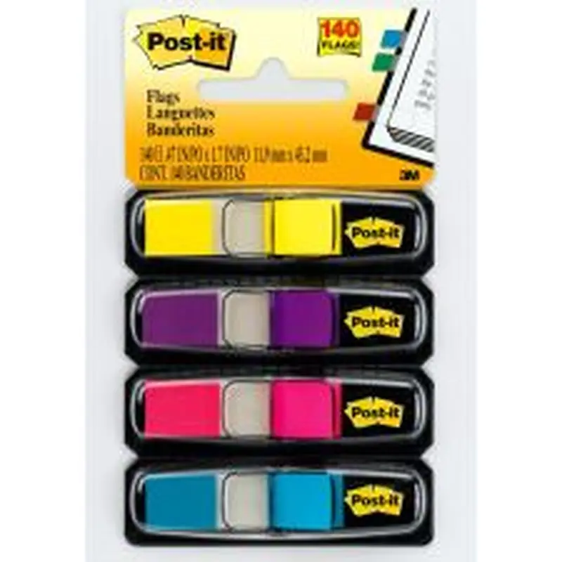 Post-it Notes Flags, 3/8" x 1-7/10", Assorted Bright Colors, 35 Flags Per Dispenser, Pack Of 4 Dispensers