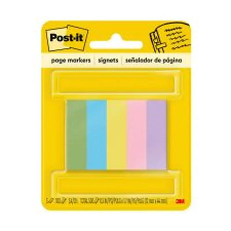Post-it Notes Page Markers, 1/2" x 2", Jewel Pop Colors, 100 Per Pad, Pack Of 5 Pads