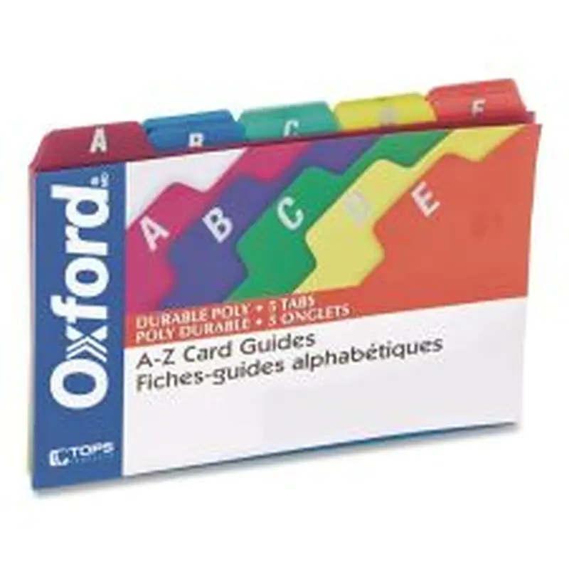 Oxford Durable Poly A-Z Card Guides, 1/5-Cut Top Tab, A to Z, 5 x 8, Assorted Colors, 25/Set