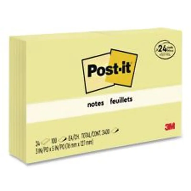 Post-it Notes Original Pads in Canary Yellow, Value Pack, 3" x 5", 100 Sheets/Pad, 24 Pads/Pack