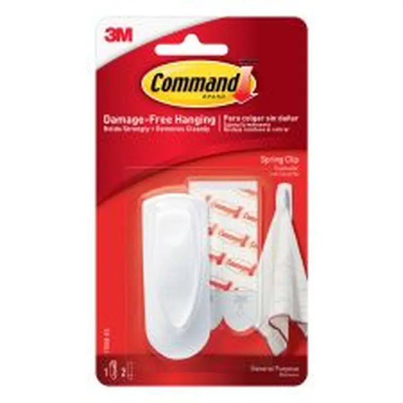 Command Spring Clip, 1 Clip, 2 White Adhesive Strips, Damage Free Hanging Picture Hangers, No Tools Wall Hanging Strips For Living Spaces