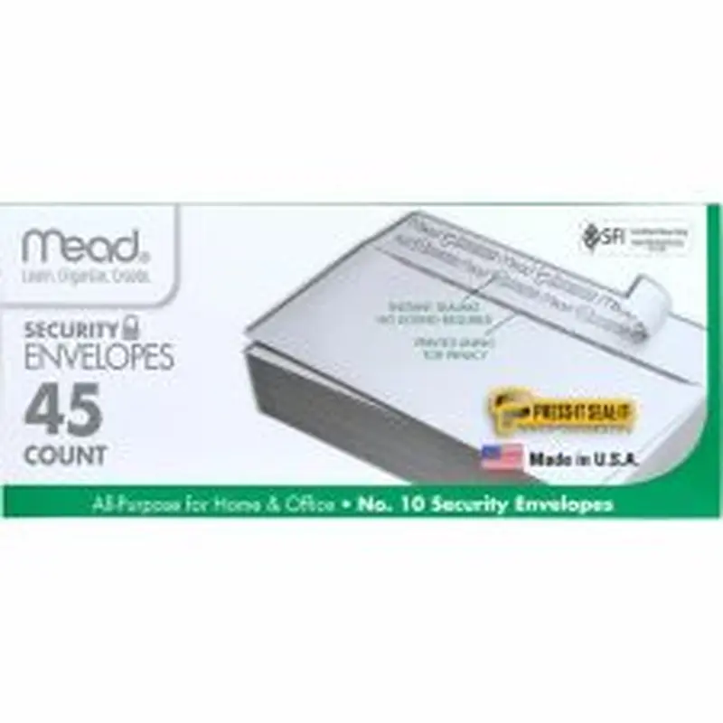 Mead Press-it Seal-it Self-Adhesive Security Envelope, #10, Monarch Flap, Self-Adhesive Closure, 4.25 x 9.13, White, 45/Box