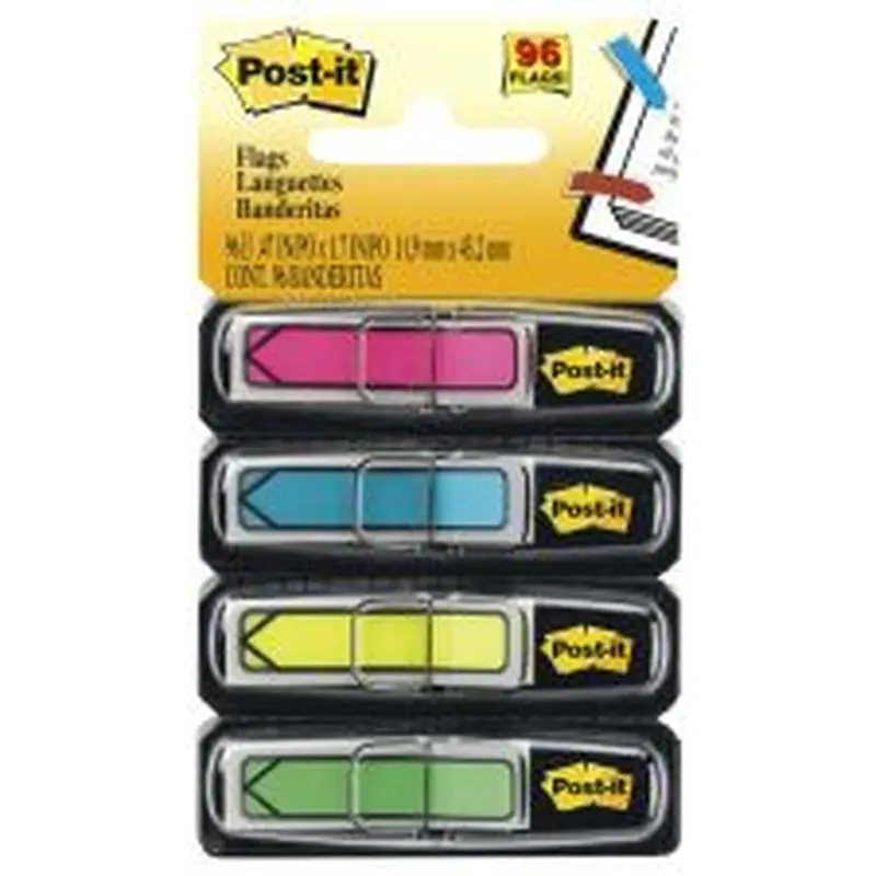 Post-it Flags, .5 in. x 1.7 in., 4 Dispensers, 24 Flags/Dispenser, Assorted Bright Colors, Back to School Supplies - 684ARR4