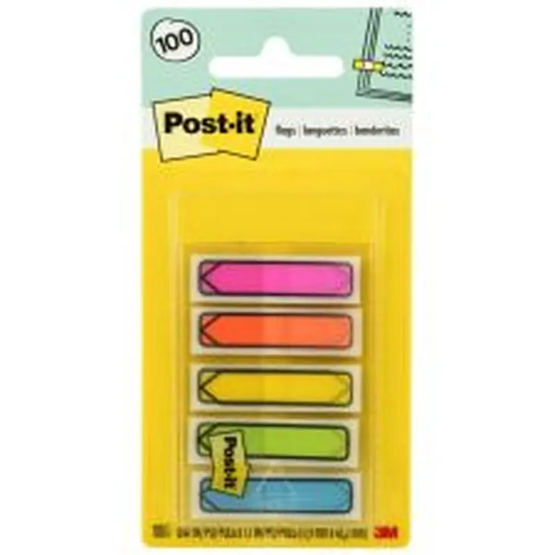 Post-it Notes Arrow Flags, 1-3/4" x 1/2", Assorted Bright Colors, Pack Of 100 Flags