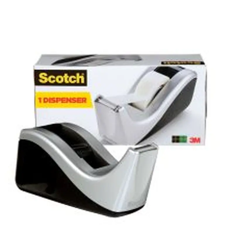 Scotch Desktop Tape Dispenser, 1 Dispenser, 1 in. Core, Black and Silver, Home Office Supplies and School Supplies for College and Classrooms