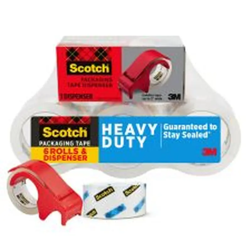 Scotch Heavy Duty Shipping Packing Tape, 6 Tape Rolls with 1 Dispenser, 1 7/8 in x 54.6 yd, 3" Core, Designed - 38506BD