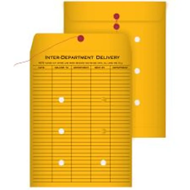 Quality Park Interdepartment String & Button Closure Envelopes, 9" x 12", 1-Sided Narrow Rule, Brown, Box Of 100