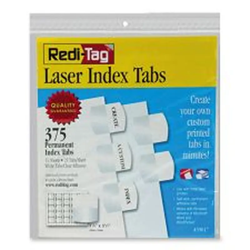 Redi-Tag Laser Index Tabs, 1 1/8" x 1 1/4", White, Pack Of 375