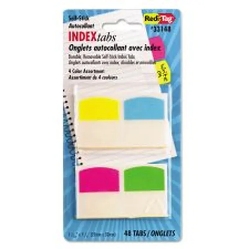 Redi-Tag Write-On Index Tabs, 1/5-Cut, Assorted Colors, 1.06" Wide, 48/Pack