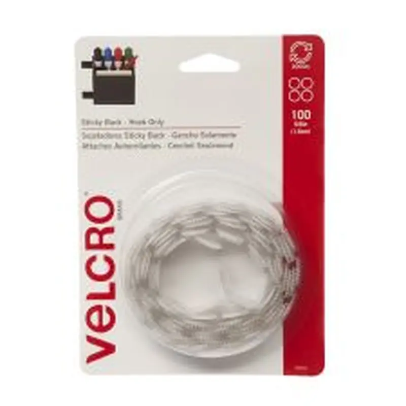 VELCRO Brand Sticky Back Round Fastener Tape, Hook Only, 5/8" Diameter, White, Pack Of 100