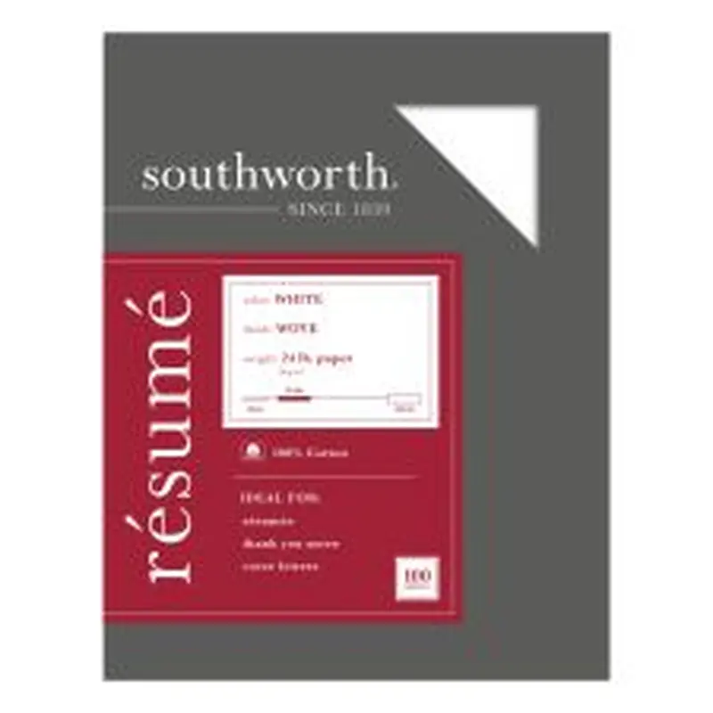 Southworth 100% Cotton Rsum Paper, 8 1/2" x 11", 24 Lb, 100% Recycled, White, Pack Of 100