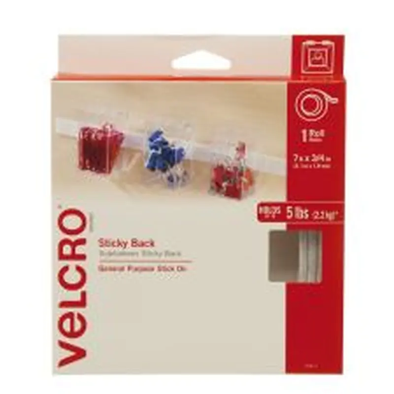 VELCRO Brand Sticky Back Fastener Tape Roll, 3/4" x 5', White