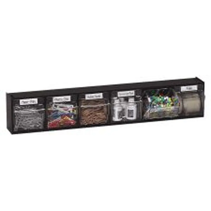 Deflecto Interlocking Horizontal Tilt Bin, 6 Bins, Small Size, 4 1/2" x 23 5/8" x 3 5/8", Black/Clear
