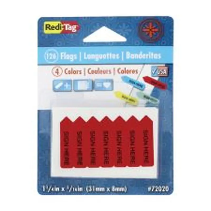 Redi-Tag Mini Arrow Page Flags, 1 1/4" x 5/16", "Sign Here", Assorted Colors, Pack Of 124 Flags