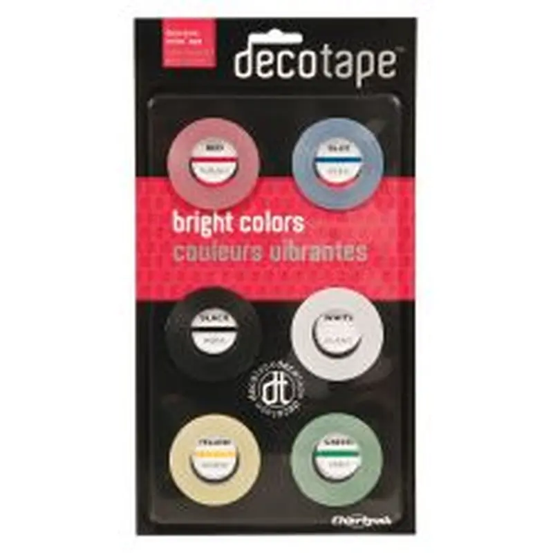 Chartpak Deco Bright Decorative Tape, 1" Core, 0.13" x 27 ft, Assorted Colors, 6/Box
