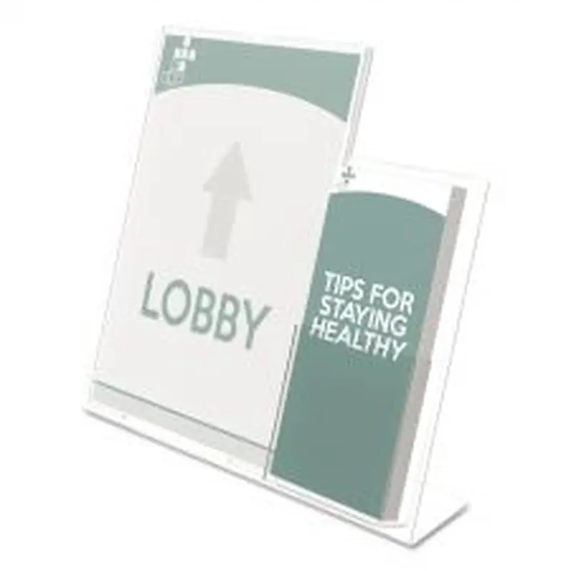 deflecto Superior Image Slanted Sign Holder with Side Pocket, 13.5w x 4.25d x 10.88h, Clear
