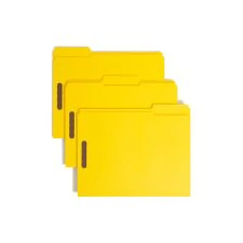Smead Color Reinforced Tab Fastener Folders, Letter Size, 1/3 Cut, Yellow, Pack Of 50