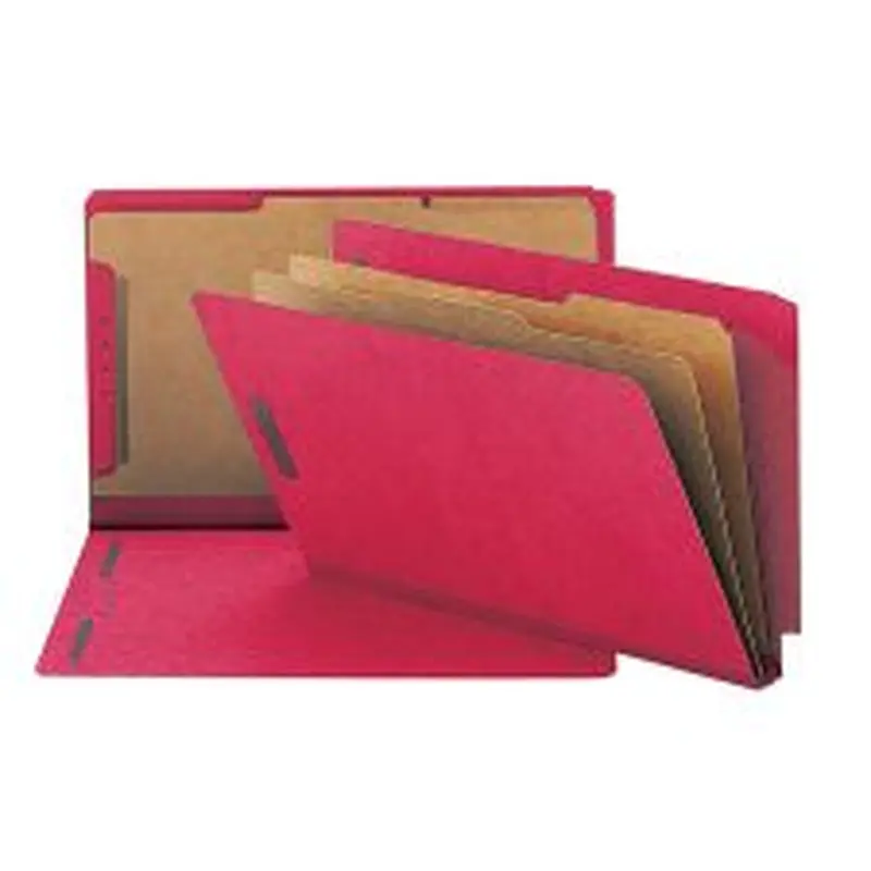 Smead End-Tab Classification Folders, 8 1/2" x 14", 2 Divider, 2 Partition, 50% Recycled, Bright Red, Pack Of 10