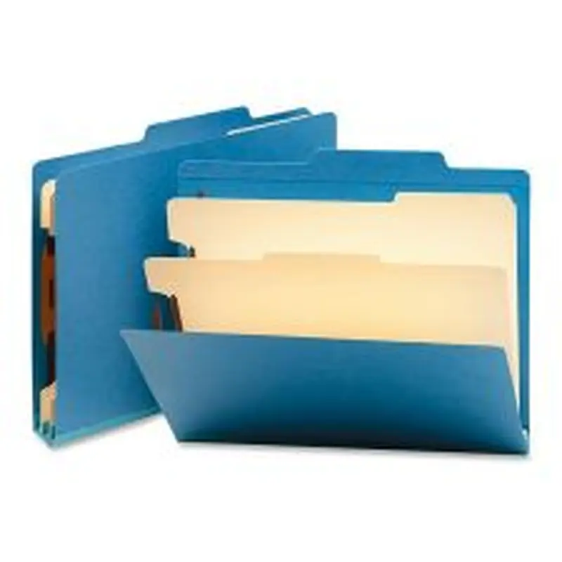 Smead Top-Tab Color Classification Folders, Letter Size, 2" Expansion, 2 Dividers, Blue, Box Of 10
